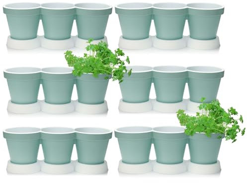 com-four® 6X 3er Kräutertopf mit Untersetzer - Pflanzentopf für Blumen und Kräuter - Deko Blumentopf für Garten, Balkon und Wohnung (Kräutertopf - türkis - 6 Stück)