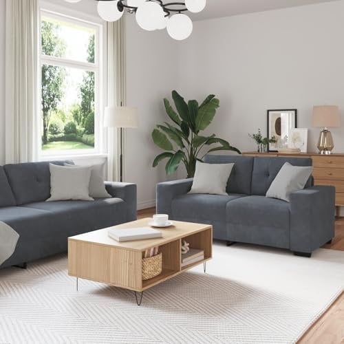 LAPOOH 3-teilige Sofagarnitur mit Kissen, Dunkelgrau Samt, Sofas & Couches, Sofa Wohnzimmer, Relaxsofa, Sofa Für Schlafzimmer - 3324640