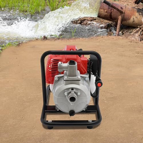 2 Stroke 43CC Petrol Water Pump, 1.25KW 1.7hp Water Transfer Pump, 8500RPM Single Cylinder Petrol Engine Water Pump for Irrigation, Landscaping, Urban Maintenance, Drainage