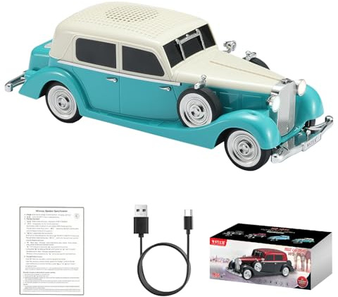 WSTER WS-1934 Vintage Luxury Sedan Bluetooth Speaker, Green | Vintage Luxury Sedan Design, HD Sound & TWS Stereo, FM Radio & USB/TF Playback, LED Lights, Built-In Mic
