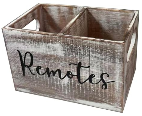 Milageto Support de télécommande, organiseur de télécommande, boîte de rangement multimédia rustique avec poignée, organisateur de rangement pour table de, Affligé