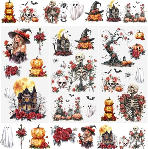 WANDIC 3 Bogen Halloween Rub on Transfer Stickers, Rose Möbel Aufkleber Wand Deko, Wasserdicht, Handarbeiten, Junk Journal, DIY Kunsthandwerk, Dekor für Fotoalbum und Scrapbook, 15 x 30 cm