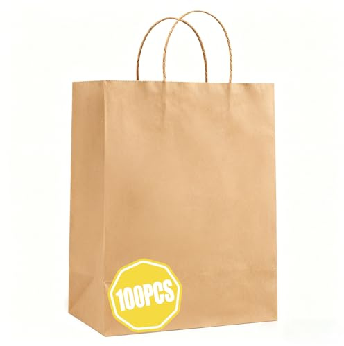 Crisgus 100 Braune Klein Kraft -Papiertüten mit Henkel15 x 8 x 21 cm | Klein Papiertaschen Geschenktüten mit Henke, DIY Adventskalender, Hochzeiten, Verpackungen, Partys, Weihnachten