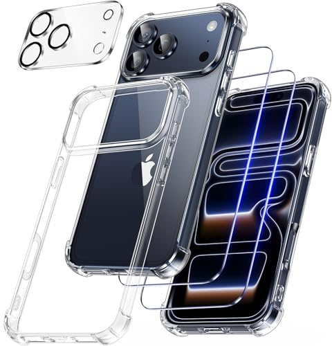 FLLAO 4 in 1 für iPhone 17 Pro Max Hülle, Transparent | 2 Schutzfolie und 1 KameraSchutz, Integriertes Luftkissen, Stoßfest Kratzfest Weich TPU Handyhülle, Transparent Schutzhülle