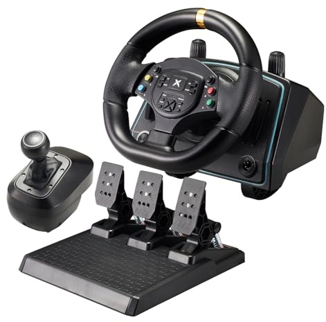NBCP Gaming Steering Wheel with Pedals and Shifter, 1080° Racing Wheel, Hall Effect Pedals, Vibration Feedback, Paddle Shifters, Steering Wheel for PC, Xbox One, Xbox Series X|S, PS3 and Switch