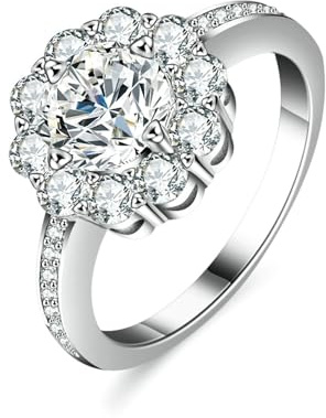 Skcess 9K Weißgold Eheringe, Ring 6.5mm Moissanit Weiß 1ct Moissanit Größe 57 (18.1)