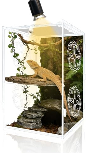 Acrylic Jumping Spider Enclosure with Top Wire Mesh, Versatile Reptile Enclosure for Tarantula, Gecko, Chameleon, Beetle and Mantis, High-Transparency Hermit Crab Tank, Reptile Accessories(12x8x8in)