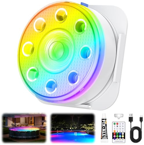 Eyoushow Poolbeleuchtung Unterwasser Licht mit Fernbedienung, RGB LED Schwimmende Pool Magnetisch Beleuchtung, Pool Lichter für Schwimmbad Teichbeleuchtung Brunnen Teich Aquarium Party Deko, 1 Stück