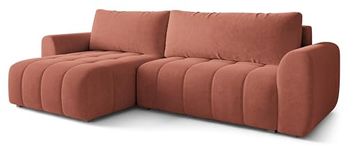Masseno Ecksofa MODARO CL mit Schlaffunktion L-Form, Klassisch Sofa mit Bettkasten, Wohnzimmersofa, Couch, Soffa, Bettsofa, Couchgarnitur - Koralle, Castel 55