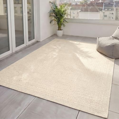 benuta Basic In- & Outdoor Teppich Wohnzimmer Iowa - Creme 300x400 cm - Boho Jute-Look wetterfest für Balkon, Terrasse - Schlafzimmer, Küchenteppich & Wohnzimmerteppich - Strapazierfähig & Robust