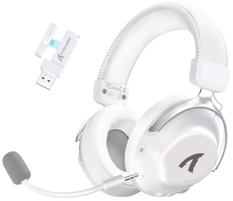 ATTACK SHARK L50PRO 3-Mode 53mm Wireless 7.1 Gaming Headset, AI Mic - White | 53mm Bio-Drivers, 7.1 Surround, 2.4G/BT5.3/Wired for PC/PS/Switch, 64H Playtime, Lightweight Metal Frame, Detachable 360° Mic