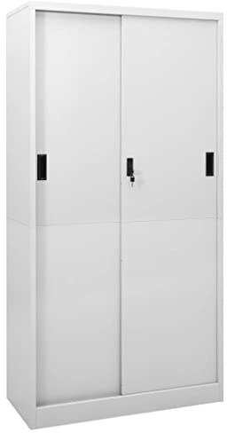 GeenYuu Armoire à Bureau Porte coulissante Gris Clair en Acier 90x40x180 cm avec Serrure et étagères réglables pour Rangement Bureau Atelier Garage