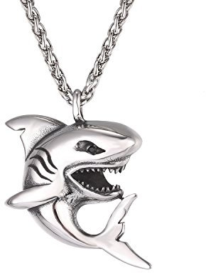 U7 Haifisch Anhänger Halskette Edelstahl Hai Fisch mit 3mm/55+5cm Weizenkette Cool Ozean Tier Modeschmuck Accessoire für Männer Jungen