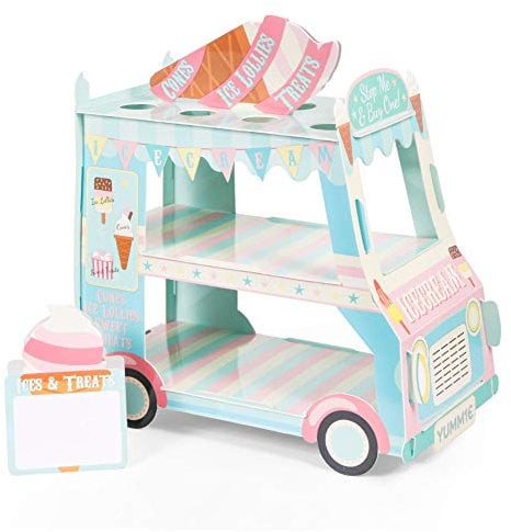 Aooba Van Cake Stand, Ice Cream Truck Decorations - Baby Shower, Birthday Party Supplies Table Centerpiece Decor Ice Cream Cart Cake Cupcake Stand (3 Tier)