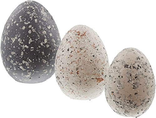 Dekoleidenschaft 3 Terracotta-Eier Granit, grau/beige, 10 + 13 + 15 cm hoch, Osterdeko, Ostereier-Set für Drinnen & Draussen, Gartendeko