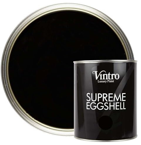 Vintro Paint | Satin Furniture Paint | Black | Wood | Trim | Metal | Eggshell Finish | 1 Litre (Victorian Black)