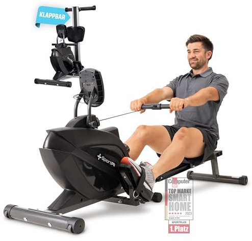SportPlus Rudergerät für zuhause klappbar - extra leises Magnetbremssystem, Heimtrainer Rudergerät klappbar - Indoor Rudermaschine Fitness - Home Gym Fitness - Rudergerät bis 150kg