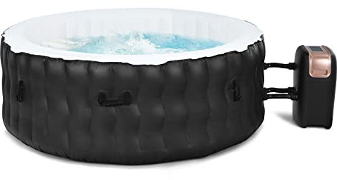 COSTWAY Aufblasbarer Pool Ø180cm | 4 Personen | 108 Massagedüsen | Heizung | 800 Liter | 2240W | Inkl. Abdeckung | In- & Outdoor (Standard Version, Schwarz)