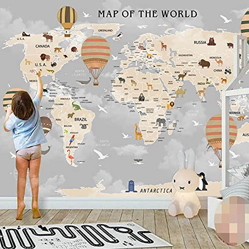 Cartoon Fototapete Tapete Tier Ballon Weltkarte Kinderzimmer Schlafzimmer Wohnzimmer Hintergrund Wand Für Kinderzimmer Dekoration 350Cm(W)×245Cm(H)