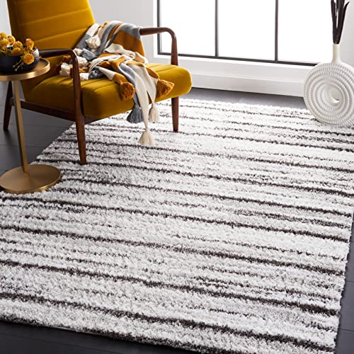 SAFAVIEH Berber Shag Collection Area Rug - 9' x 12', Grey & Dark Grey, Stripe Design, Non-Shedding & Easy Care, 1.25-inch Thick Ideal for High Traffic Areas in Living Room, Bedroom (BER565F)