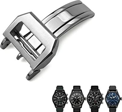SKM 18 mm 20 mm 316L Edelstahl Faltschließe für IWC Pilot Mark Portugieser Roségold Gummi Leder Armband Faltschließe (Farbe: Silber, Größe: 20 mm)