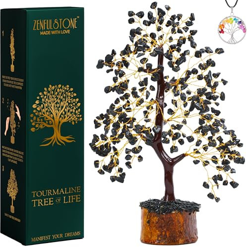ZENFULSTONE Albero di cristallo di tormalina nera per protezione e messa a terra dall'energia negativa come decorazione per casa e ufficio, bonsai fatto a mano per protezione, regalo perfetto per