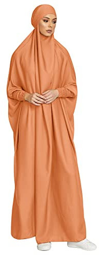 Gebetskleidung für Frauen Abaya Muslim Damen Hijab mit Kapuze Langarm Islamische Muslimische Kleid Arabisch Türkische Robe Jilbab Khimar Kaftan Ramadan Burka Ganzkörper Lang Gebetskleid Orange L