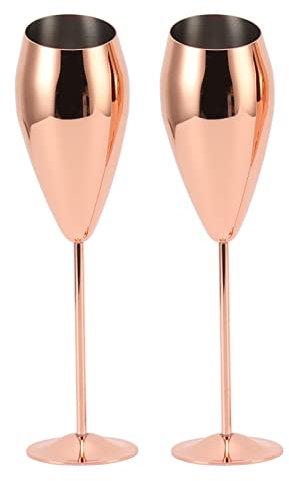 Miokycl 2pcs Copper Champagne Flutes Set Sturdy Thick Bottom Stainless Steel Brass Plated Champagne Glasses