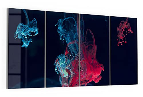 DEQORI Glasbilder Echtglas | Motiv Tintentropfen im Wasser | horizontal 4-teilig 120x60 cm | große XXL Deko | Wandbilder für Wohnzimmer, Schlafzimmer, Flur & Küche | moderne Wanddeko