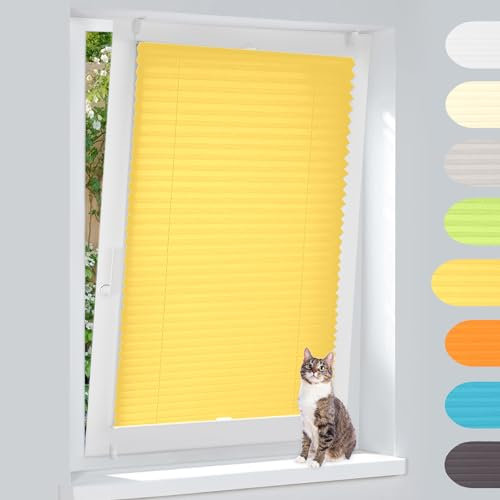 Plissee Klemmfix Ohne Bohren – Gelb 90x120cm(BxH), Jalousie Lichtdurchlässig & Blickdicht, Sonnenschutz & Sichtschutz, Faltrollo Easyfix für Fenster & Tür