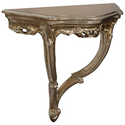 Biscottini Barocker Eingangskonsole, 57 x 22 x 52 cm, hergestellt in Italien, Couchtisch für Eingangshalle, Shabby Antik-Silber, Beistelltisch
