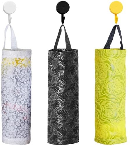 Porta Sacchetti Spazzatura, 3 Pezzi Pieghevole da Appendere, Porta Sacchetti in Plastica con 3 Ganci, Organizer a Rete da Appendere per Riporre i Sacchetti di Plastica, per Cucina, Bagno, 11 x 38 cm