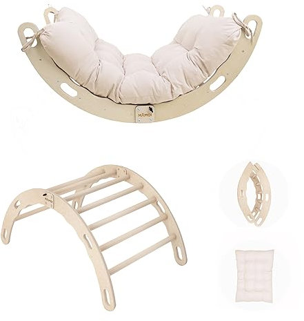 MAMOI® Arco de Escalada con cojín, cojín para balancín, triángulo trepador, bebé Escalada, Arco de Madera para niños, Parque Infantil, Estructura de Escalada Interior a Partir de