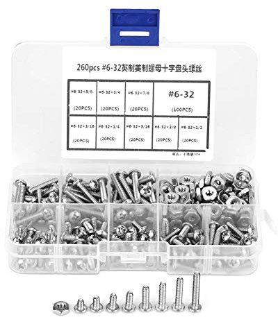 TICFOX 260 Pièces Vis à Tête Cylindrique, #6-32 Kit D'assortiment de Vis à Métaux à Tête Cylindrique Croisée en Acier Inoxydable avec Boîte de Rangement pour Les Réparations Maison, La Menuiserie