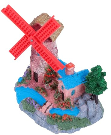 Happyyami Resin Windmühle Schloss Aquarium Dekoration Lebendige Desktop Ornamente Für Fischtank Und Garten Miniatur Deko Für Kinderzimmer Und Märchengärten