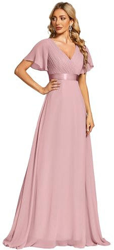 Ever-Pretty Damen Abendkleid Frau A-Linie Chiffon Brautjungfernkleid V Ausschnitt Hochzeit Staubige Rose 36