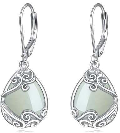 Jade Ohrringe für Damen 925 Sterling Silber Filigran Jade Tropfen Ohrringe Leverback Schmuck Geschenke