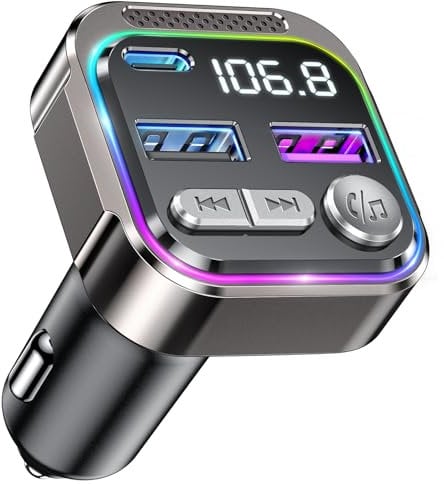 GizmoVine Bluetooth Adapter Auto, FM Transmitter, Car Radio Zigarettenanzünder, USB C QC PD 36W, Freisprecheinrichtung für Auto, 12V 24V Bloototh Stecker KFZ Adapter Handy Autoradio, MP3 Musik Player