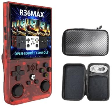 R36S Max, Nouvelle Version améliorée de la Console de Jeux R36S, Console de Jeu Portable , système Linux Open Source, Carte TF 64 Go, 15 000 Jeux rétro, écran IPS de 4, Console de Jeux rétro (Rouge)