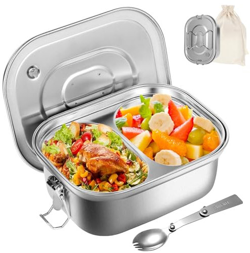 GOLXUWO Lunch Box Acciaio Inox, 1000ml Doppio Strato Pranzo in Acciaio Inossidabile,Lunch box portatile a prova di perdite, Lunchbox contenitori Adatto Per Adulti E Bambini