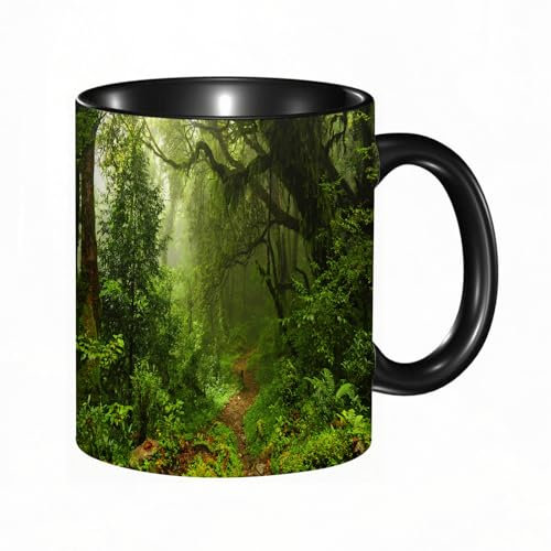 HRRASFAZF Tasse Kaffeetassen,Große 330ml Mit Henkel 100% Handbemalt kaffeebecher porzellan,Regenwald-Set, Wald in Nepal, touristische Trekking-Zweige, Nebelstraße,Frauen,Jahrestag,Muttertag
