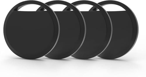 RSH AirTag Tracker Bluetooth Item Finder, Compatible with Apple Find My APP (iOS Only) Replaceable Battery, IP67 Waterproof, for Keys, Wallets, Bags & Luggage (Black, 4 Pack)