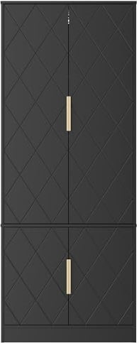 UEV Hochschrank mit 4 Türen, Kücheschrank, Badzimmerschrank Mehrzweckschrank Aktenschrank mit verstellbare Ablage vielseitig einsetzbar für Büro, Flur, Küche, Hauswirtschaftsraum 60x30x150cm Schwarz