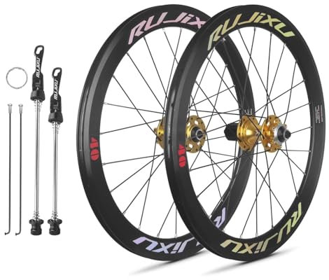 LSRRYD BMX Laufradsatz (Vorderrad Und Hinterrad) 20 Zoll Faltrad Laufradsatz 106/451 Aluminiumfelge Scheibenbremse Schnellspanner Fahrrad Laufräder Für 8-12-fach Kassetten(Gold hub,451)