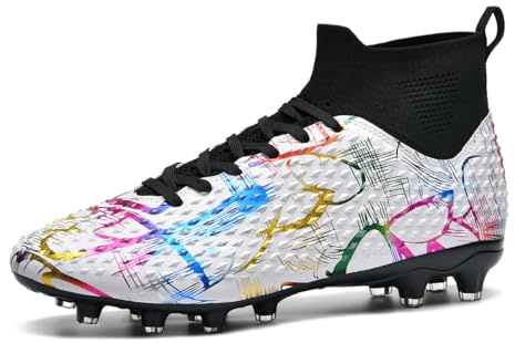 MINGSIBO Herren Fußballschuhe Jugen Athletics Trainingsschuhe Sportschuhe Kunstrasen Unisex High Top Spike Fussballschuhe Professionelle Wettkampf Outdoor Football,Weiß 39