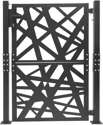 Puerta de jardín de metal, 105 x 125 cm, con cerradura, valla de acero para jardín, terraza, valla exterior, puerta de hierro, puerta de entrada, área de apertura y cierre de 180° (negro)