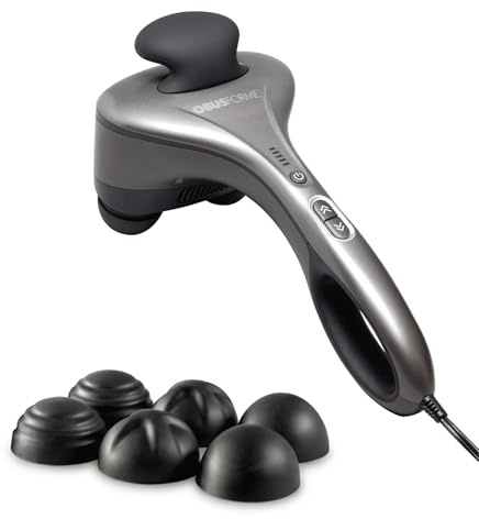 Obusforme Professional Grade Percussion Back Massager | Handheld Deep Tissue Massager | 3000 RPM Dual Massage Nodes | Five Massage Intensity Options | Ergonomic Front Grip & Non-Slip Handle