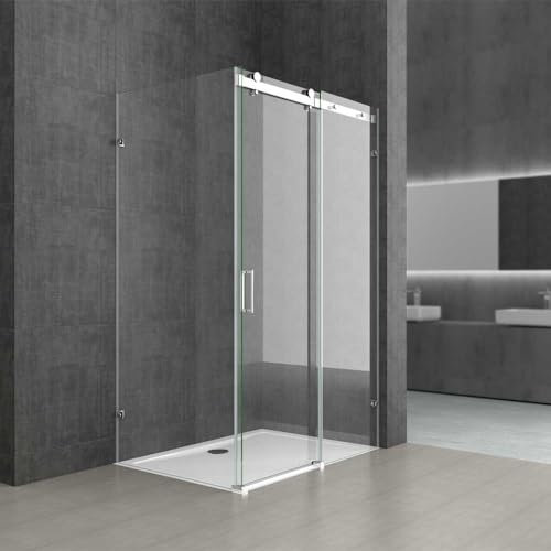 Durovin Bathrooms 1050 x 800mm L Shape Rectangular Frameless Shower Enclosure - Sliding Door - 8mm Safety Clear Glass