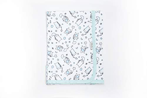 Ti TIN | weiche, saugfähige Babydecke, 80x75 cm | Krabbeldecke aus 100% Baumwolle mit doppellagigen Stoff, Babydecke fürs Auto, Wiege, Kinderwagen, Babyschale, etc, Katzen-Motiv, Turquoise