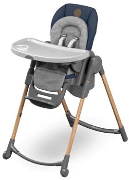 Maxi-Cosi Minla Kinderhochstuhl Mitwachsend, 0–14 Jahre, bis zu 60 kg, Hochstuhl Baby, 9 Höhenstufen, 5 Neigungspositionen, 4 Tablettpositionen, kompakt faltbar, Essential Blue